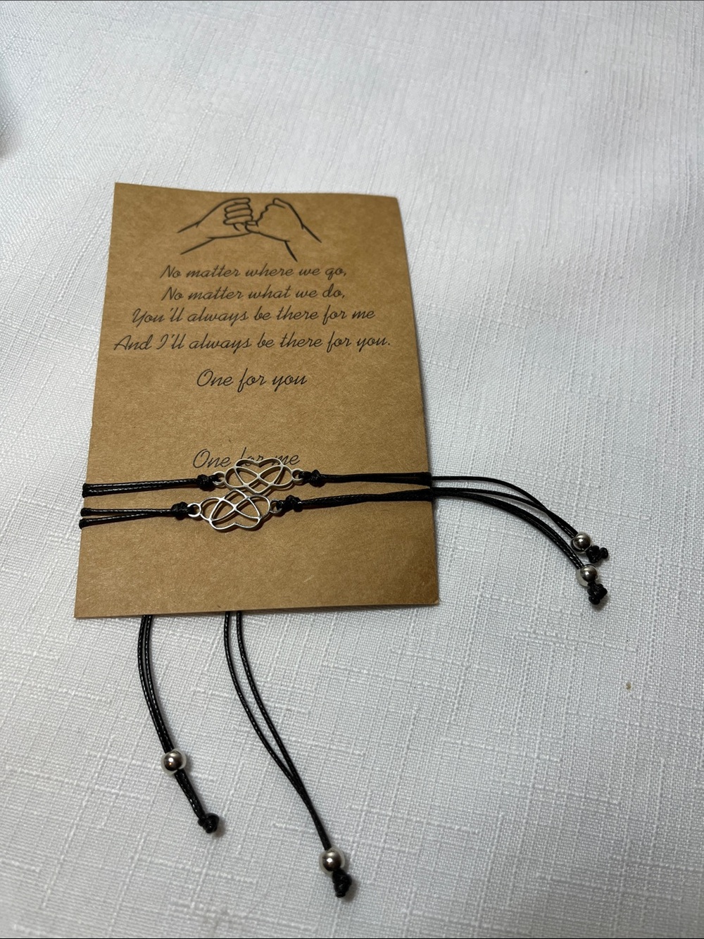 New Adjustable Black String Bracelet Set with Silver Infinity Charms